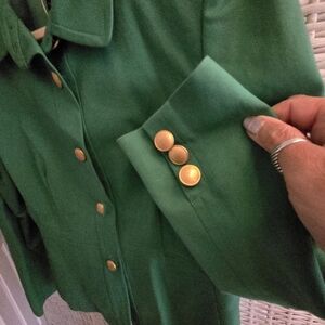 Rafaella Emerald Green Button-Front Shirt with Gold Buttons